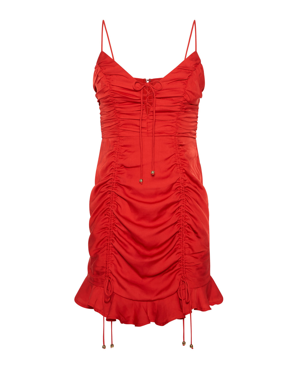 Red Ruched Spaghetti Strap Dress