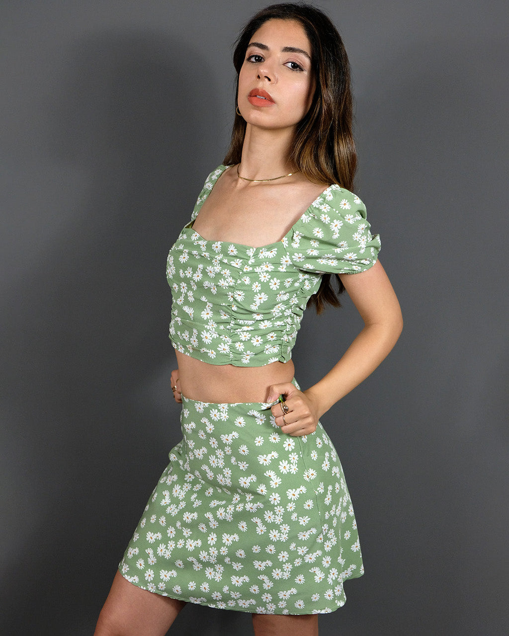 Sage Floral Top & Skirt Set