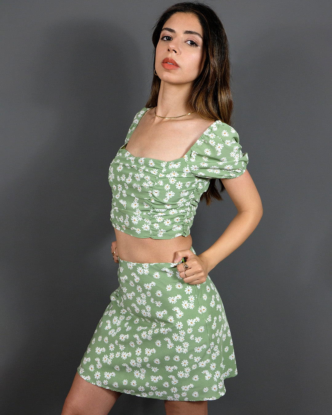 Sage Floral Top & Skirt Set