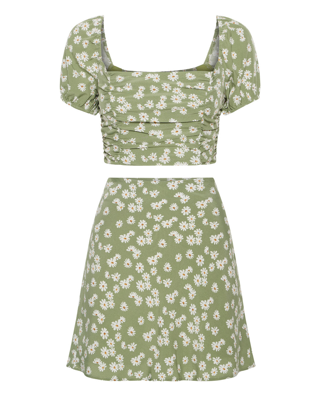 Sage Floral Top & Skirt Set